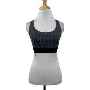 Victorias Secret Sport Bra Womens S Small Gray Racerback Logo‎ Front Banded